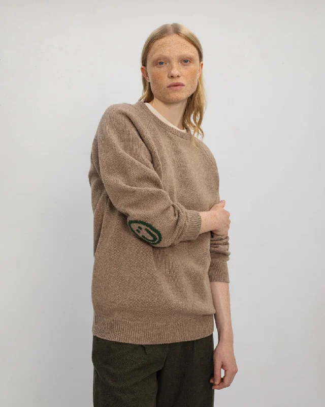 Smiley Knit Sweater Beige Oversized Loose Flowy