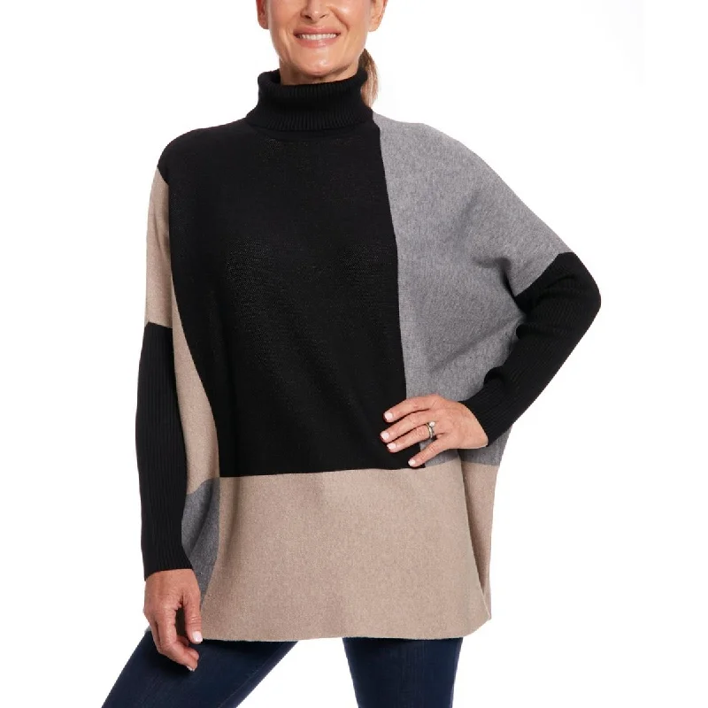Joseph A. Womens Knit Colorblock Turtleneck Sweater Handmade Hand-knitted Hand-woven
