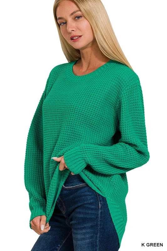 Hi Low Waffle Sweater Ribbed Striped Patterned