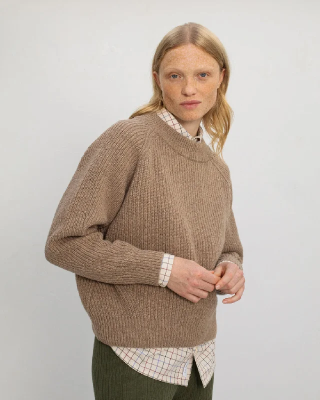 Cropped Knit Sweater Wool-Blend Beige Fitted Slim Tailored