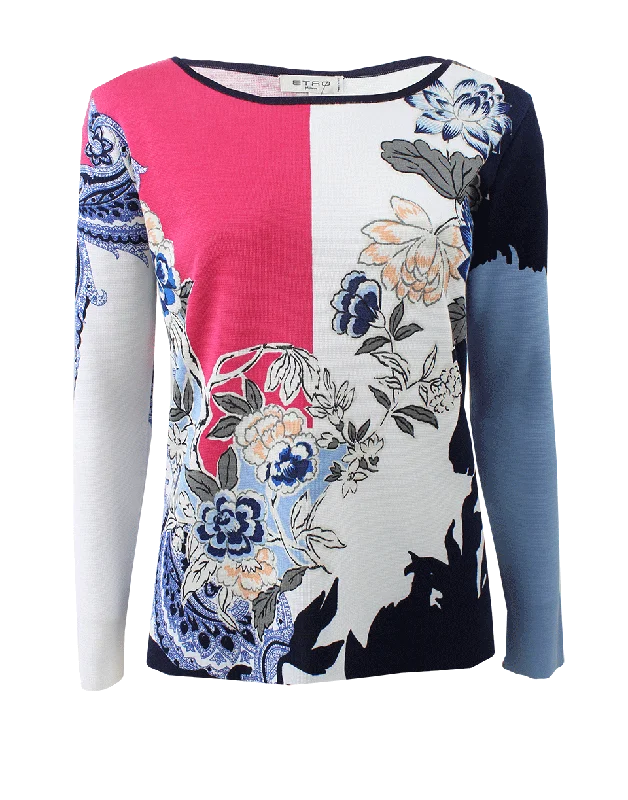 Floral Print Sweater Sequined Glittery Shiny