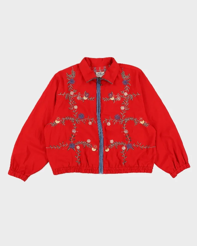 00s Koret City Blue Red Harrington Jacket With Embroidery - M Herringbone Jacket Checkered Jacket Solid Jacket 00s Koret City Blue Red Harrington Jacket With Embroidery - M Herringbone Jacket Checkered Jacket Solid Jacket