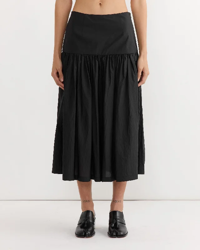 Shirring Culotte Pant in Black Lightweight Jogger Pants