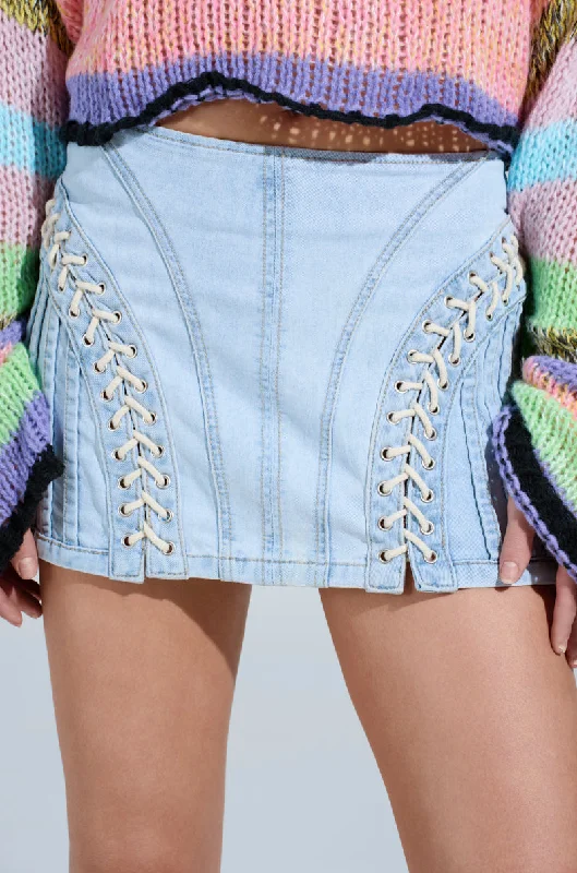 DONT THINK ABOUT IT DENIM MINI SKIRT elastic waist skirt