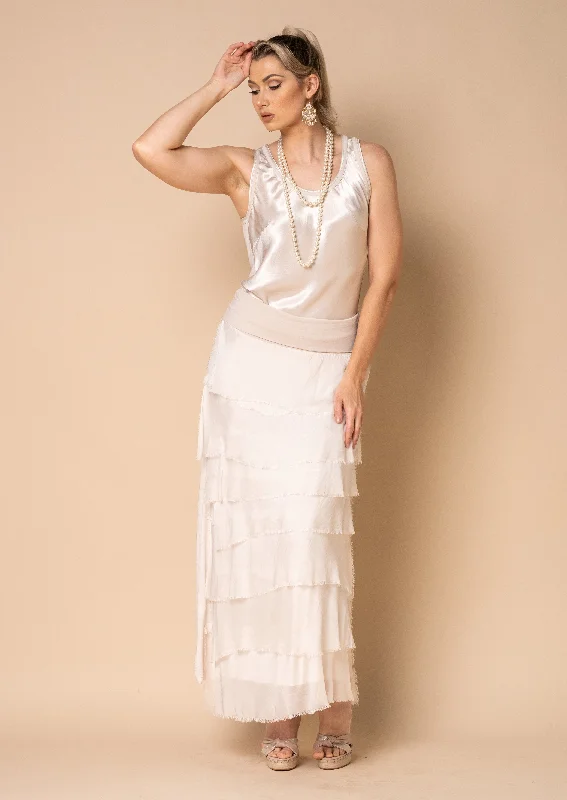 Fifi Silk Skirt in Latte high slit skirt