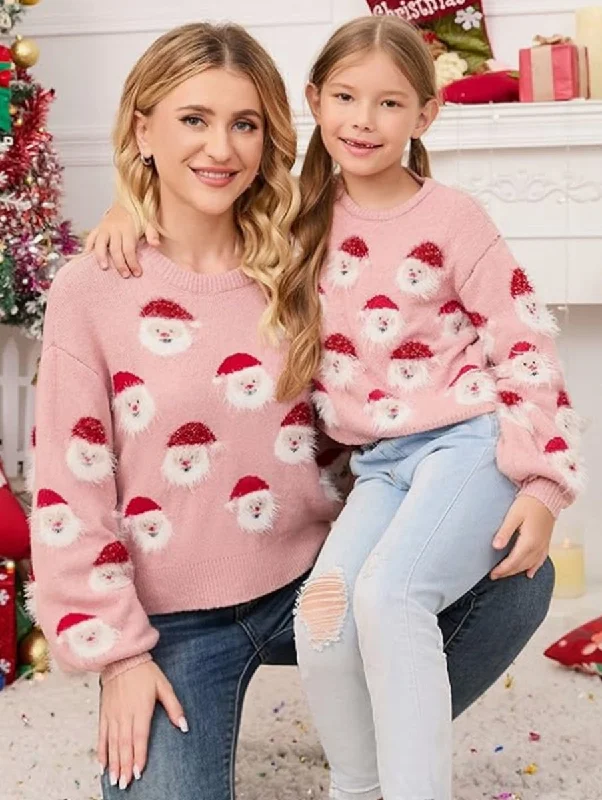 Mommy and Me Fuzzy Santa Sweater Fleece Fabric Down Fabric Feather Fabric
