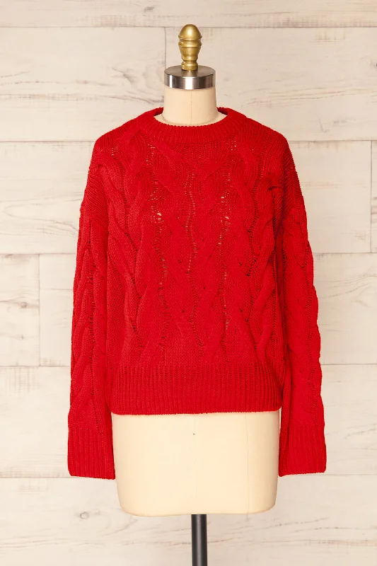 Paide Red | Cable Knit Sweater Long Sweater Short Sweater Cropped Sweater