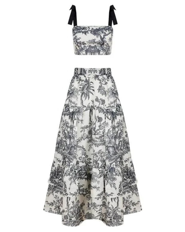 Mia Top And Skirt Set Black Toile leather skirt sleek