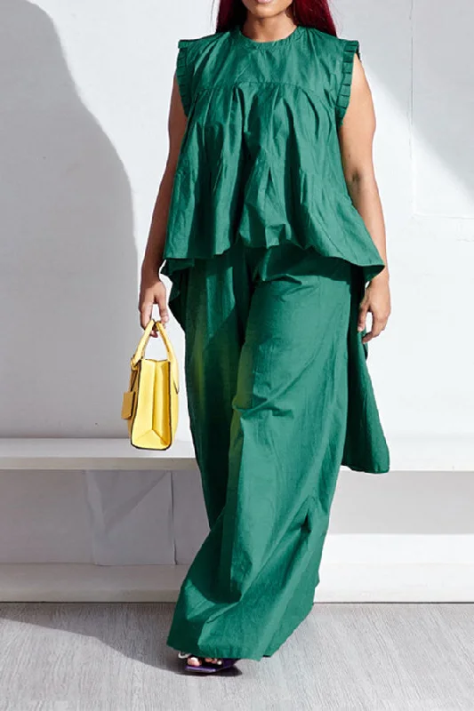 Solid Color Sweet High Low Wide Leg Pant Suit Classic Straight-Leg Pants