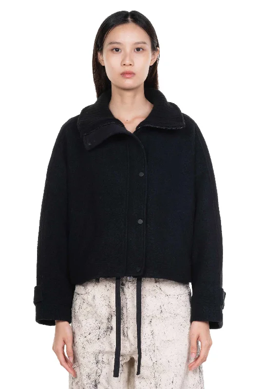 Wool and Yak Knit Jacket Black Hooded Jacket Caped Jacket Shawl Collar Jacket