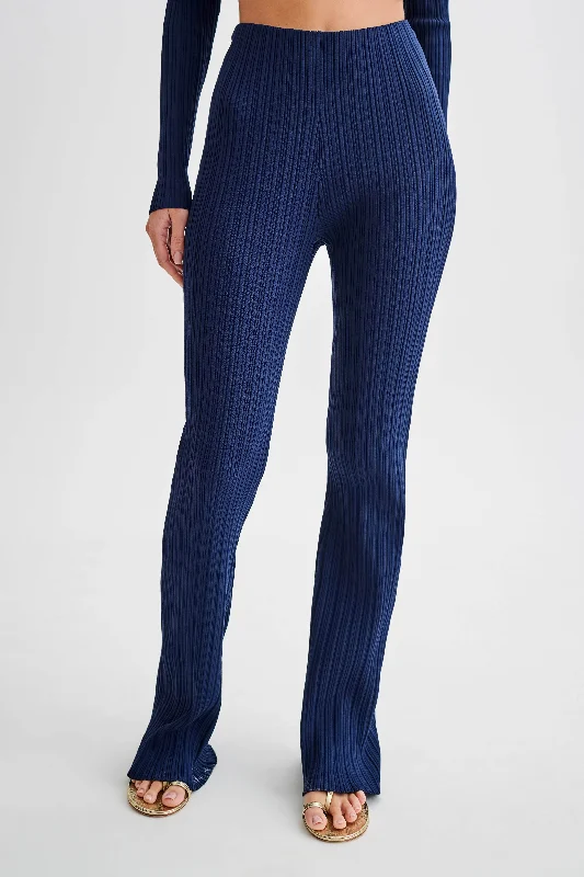 Chiara Straight Leg Rib Knit Pant - Navy Cozy Maternity Pants