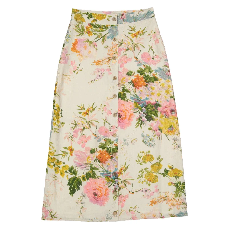 ROWE Ecru Multicolor Floral Button Down Skirt modal blend skirt