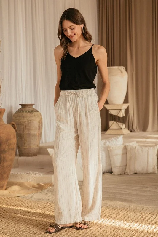 Stripe Pull On Pants Cozy Full-Length Pants