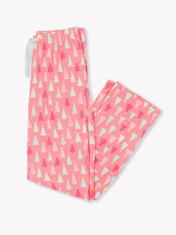 RuffleButts Merry Pink Pines Adult Pajama Pants Lightweight Linen Pants