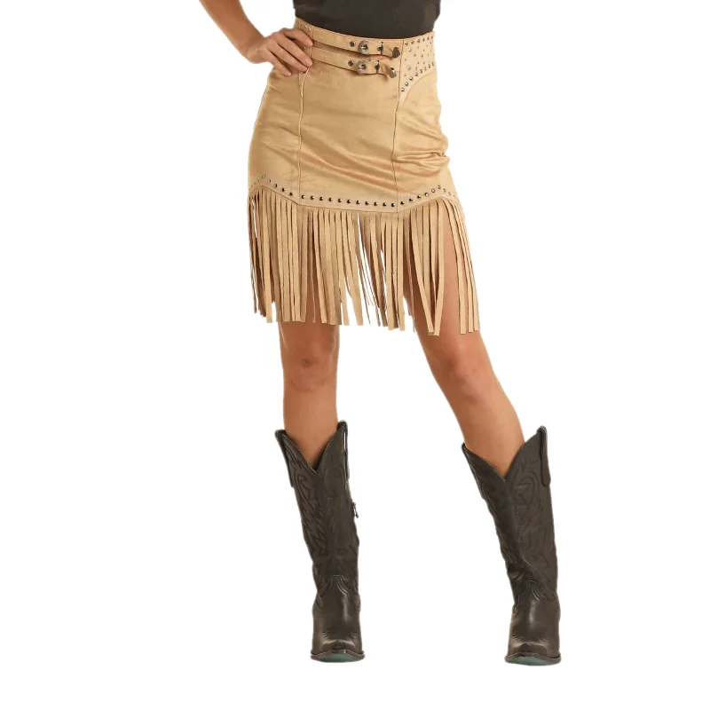 Rock & Roll Denim Ladies Studded Fringe Camel Skirt BW69B03274 tulle skirt dreamy