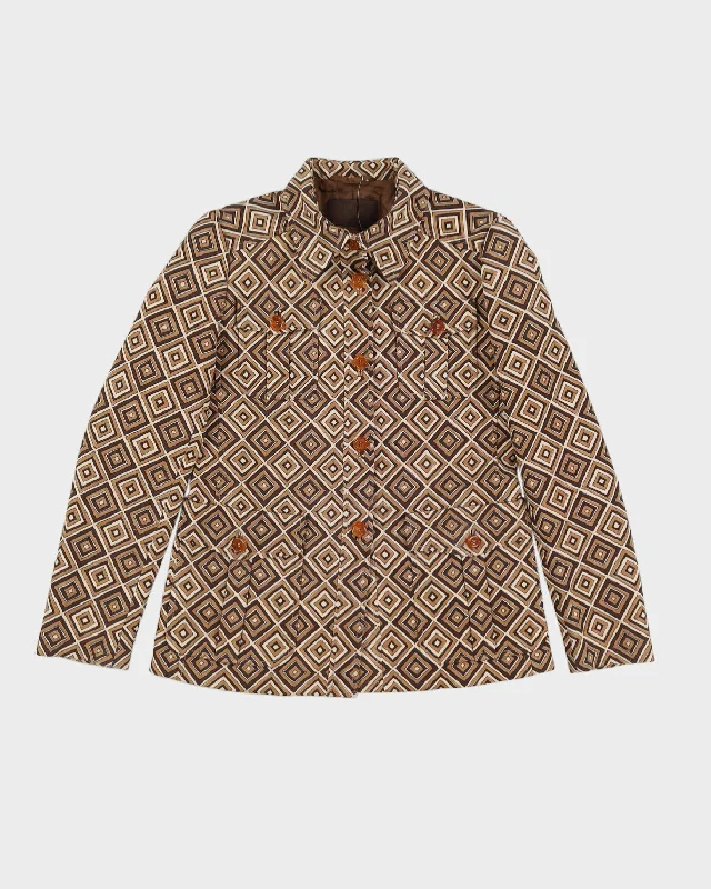 Prada Brown Patterned Blazer Jacket - S Satin Jacket Silk Jacket Chiffon Jacket