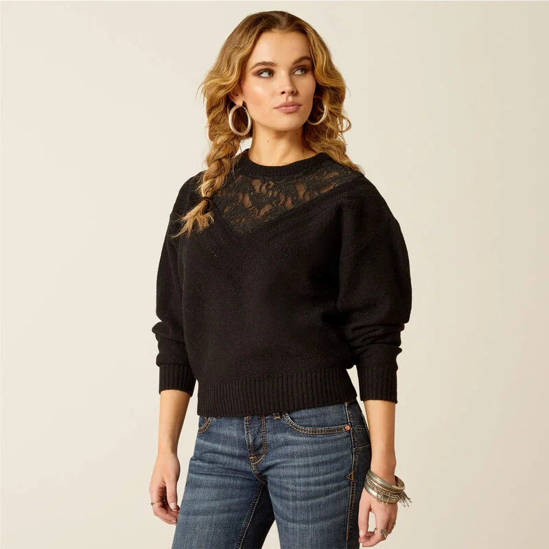 Women's Ariat Magnolia Black Sweater Open Front Closed Front Wrap Front