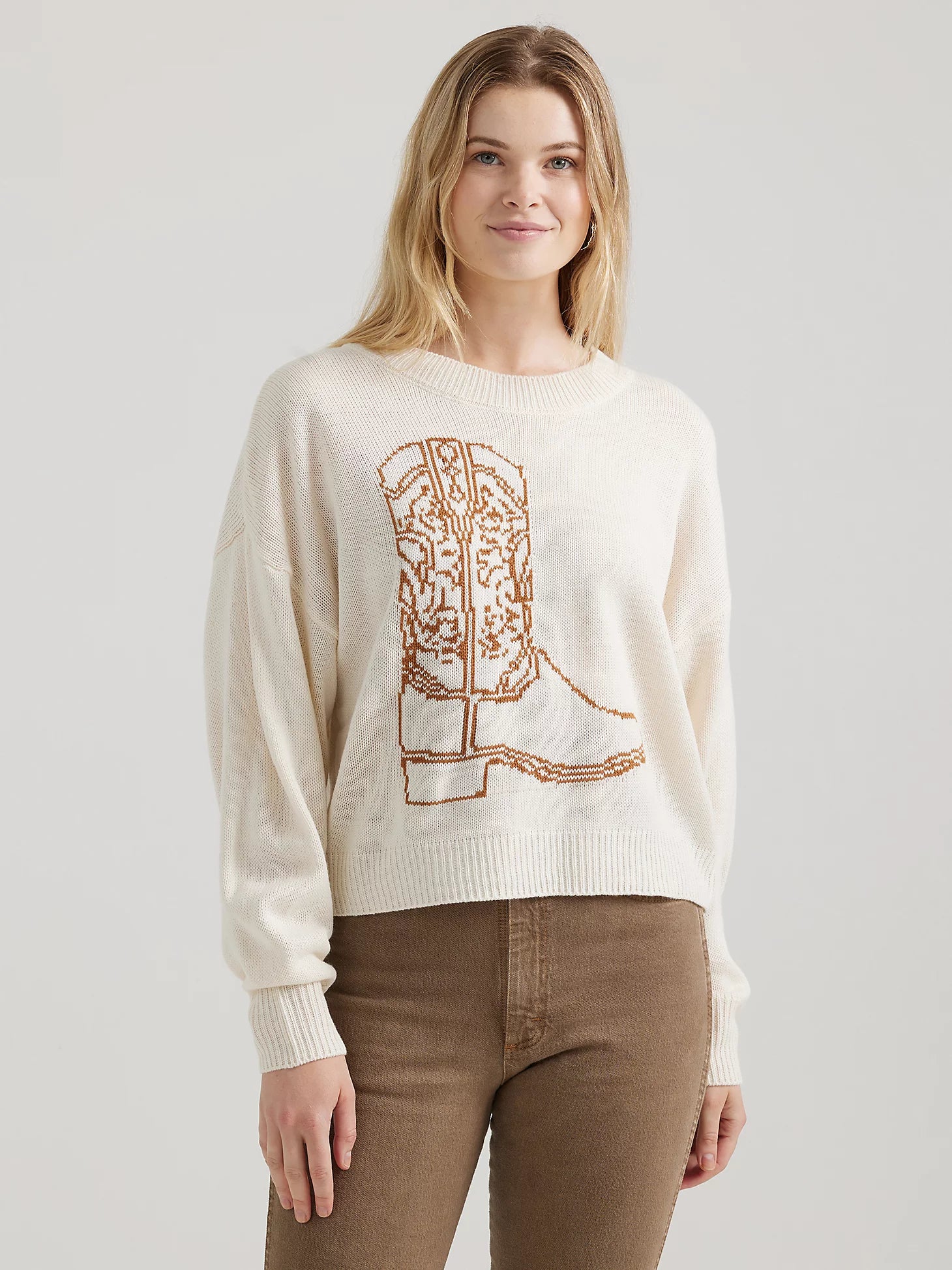 Women's Wrangler White Boot Sweater Chenille Brocade Lace