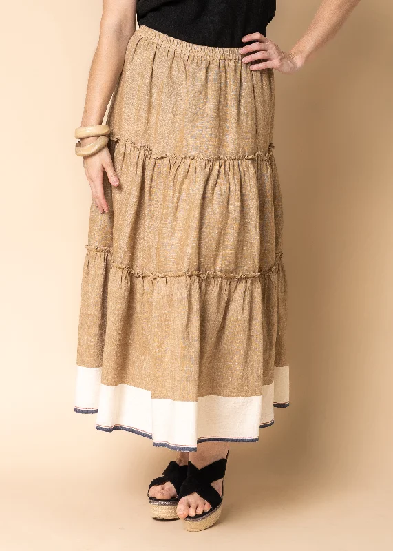 Davina Linen Blend Skirt in Desert silk skirt lustrous