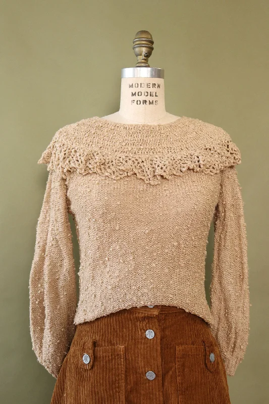 LeRoy Ruffled Yoke Sweater S Chenille Fabric Brocade Fabric Lace Fabric