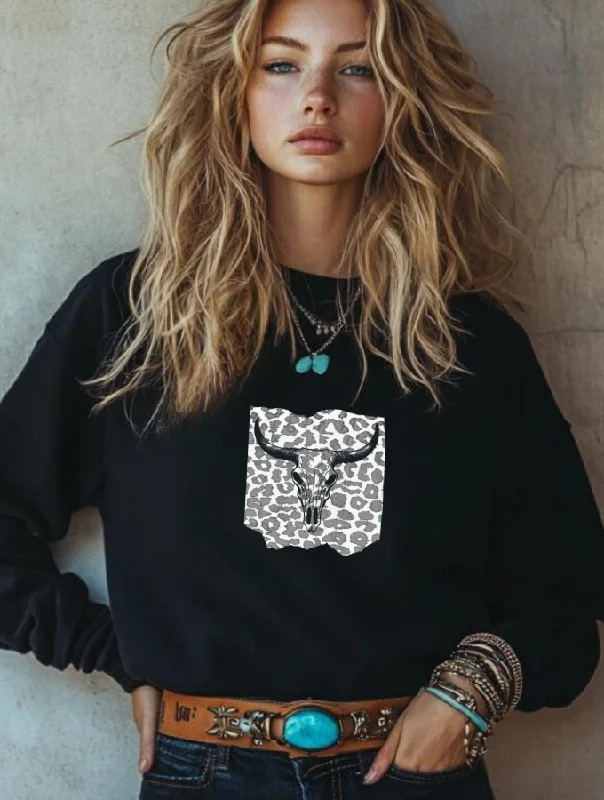 LEOPARD LEGACY SWEATER - BLACK Boat Neck Shawl Collar Notched Collar