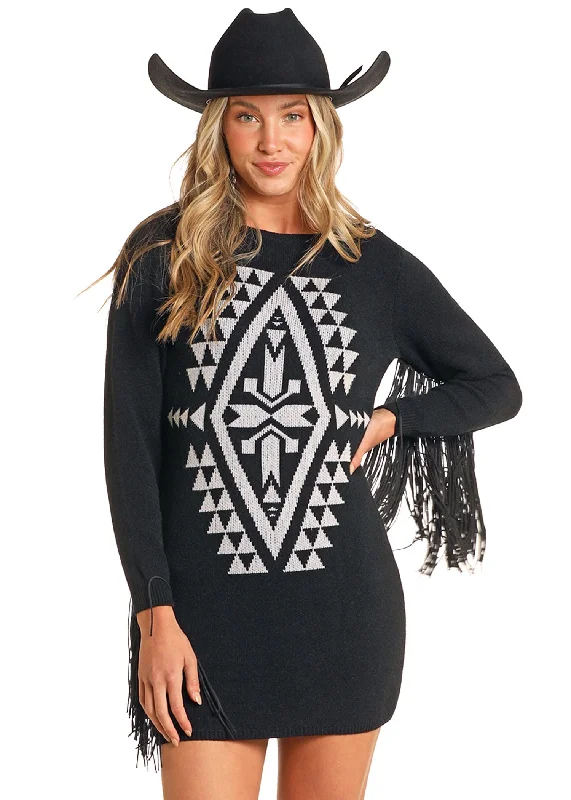 Women's Rock & Roll Aztec Sweater Dress Terry Terry Cloth Terry Knit