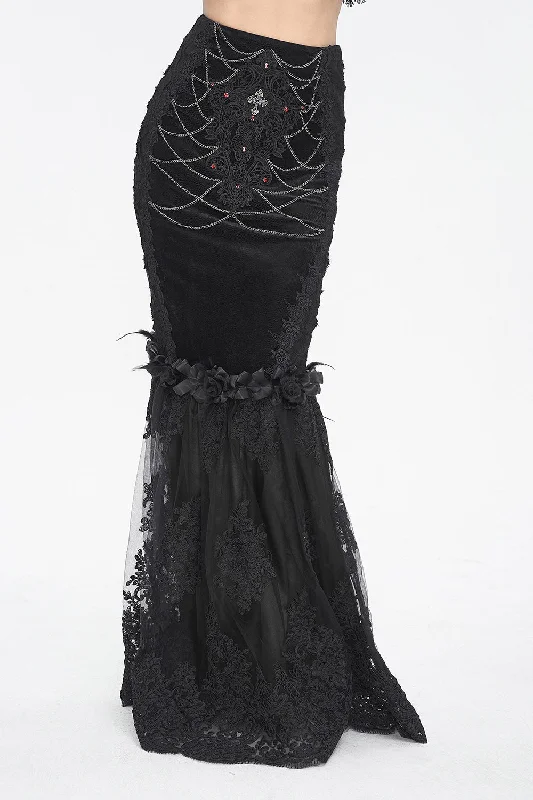 Catacombs of Paris Mermaid Maxi Skirt wool skirt breathable