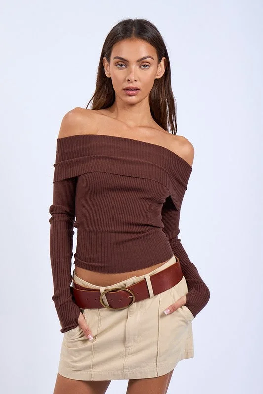 Overfold Off Shoulder Slim Fit Sweater Top Beaded Sweater Sequined Faux Fur