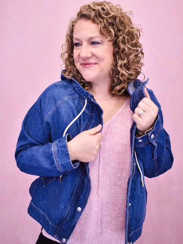 RISEN Oversize Denim Jacket With Hood Zippered Jacket Buttoned Jacket Snapped Jacket RISEN Oversize Denim Jacket With Hood Zippered Jacket Buttoned Jacket Snapped Jacket
