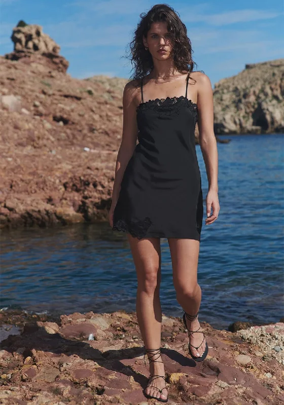 Claudia Silk Slip Mini Dress - Noir Classic Shift Mini Dress