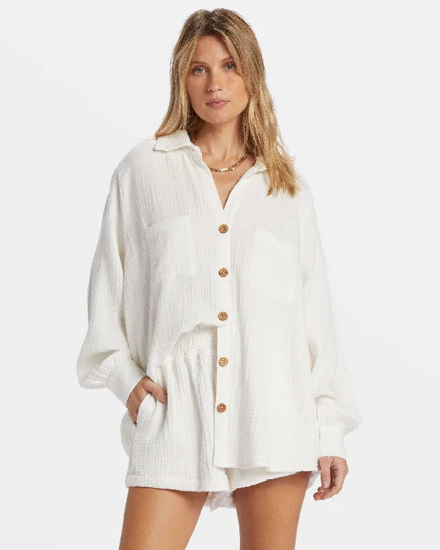 Swell Shirt Woven Shirt - Salt Crystal - Salt Crystal-- Zippered Front Buttoned Front Snap Front Swell Shirt Woven Shirt - Salt Crystal - Salt Crystal-- Zippered Front Buttoned Front Snap Front