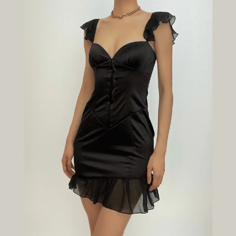 BerryBetty - Solid ruched cap sleeve ruffle button mini dress Comfortable Ruffle Mini Dress BerryBetty - Solid ruched cap sleeve ruffle button mini dress Comfortable Ruffle Mini Dress