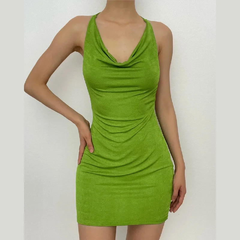 BerryBetty - Backless solid sleeveless halter self tie cowl neck mini dress Elegant Satin Mini Dress BerryBetty - Backless solid sleeveless halter self tie cowl neck mini dress Elegant Satin Mini Dress