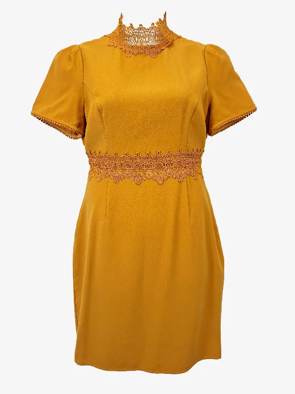 Mossman Structured Dijon Lace Trim Mini Dress Size 14 Chic Puff Sleeve Mini Dress
