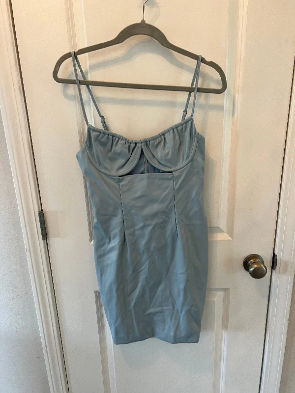 Faux Leather Bustier Mini Dress Women’s Size Large Baby Blue Trendy Cut-Out Mini Dress
