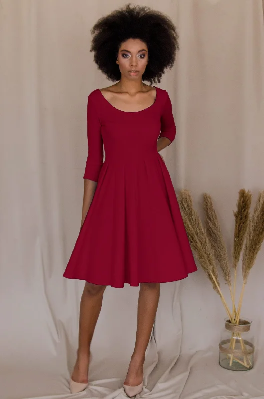 Bright Red Skater 3/4 Sleeve Holiday Easter Tea Party Dress - Women Tunics Practical durable Bright Red Skater 3/4 Sleeve Holiday Easter Tea Party Dress - Women Tunics Practical durable