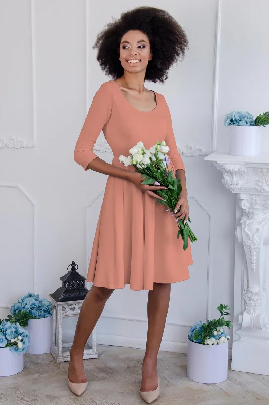 Terracotta Rose Skater 3/4 Sleeve Holiday Easter Party Dress - Women Tunics Fashionable trendy Terracotta Rose Skater 3/4 Sleeve Holiday Easter Party Dress - Women Tunics Fashionable trendy