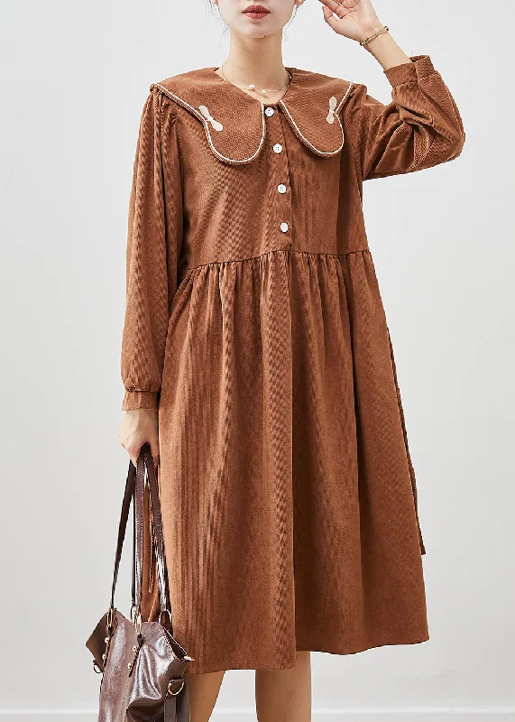 Casual Chocolate Oversized Butterfly Collar Corduroy Party Dress Fall Pencil Length Work Casual Chocolate Oversized Butterfly Collar Corduroy Party Dress Fall Pencil Length Work