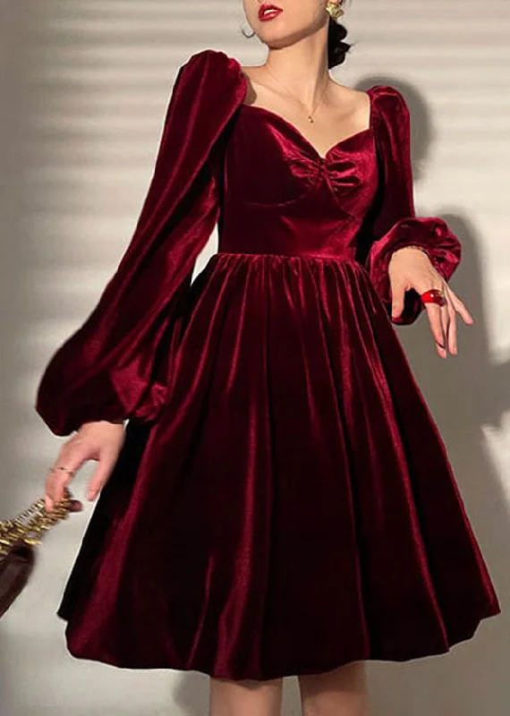 Solid Mulberry Velour Vestidos Party Dress V Neck Lantern Sleeve Halter Neckline Beach Solid Mulberry Velour Vestidos Party Dress V Neck Lantern Sleeve Halter Neckline Beach