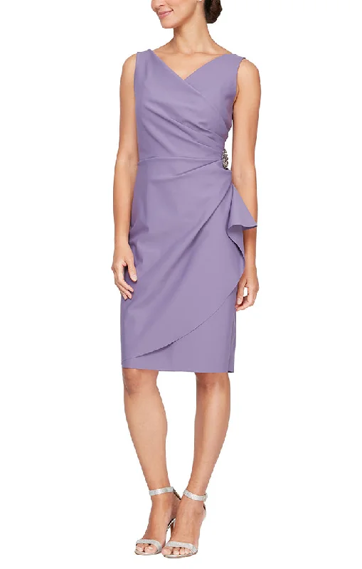 Ruched Surplice Neck Ruffle Dress w/ Beaded Waist Detail | Icy Orchid Tunics Solid Classic