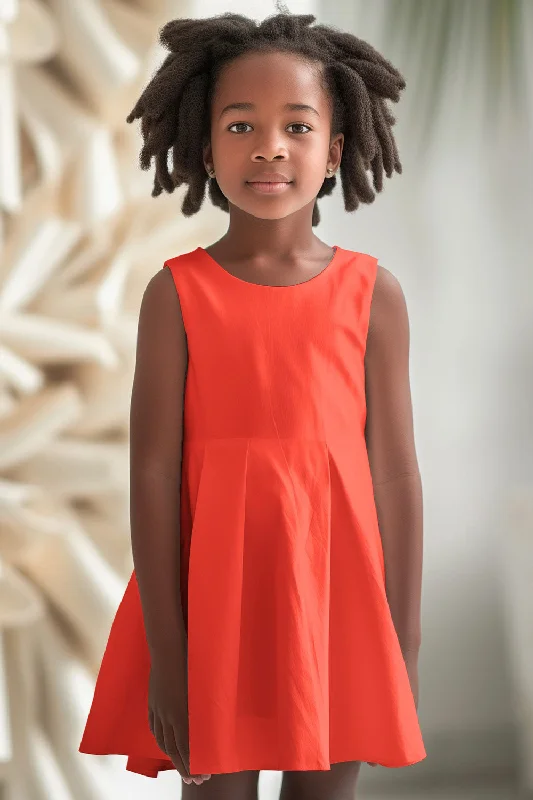 Neon Coral Orange Sleeveless Fit & Flare Skater Party Dress - Girls Satin Halter Glamorous Neon Coral Orange Sleeveless Fit & Flare Skater Party Dress - Girls Satin Halter Glamorous