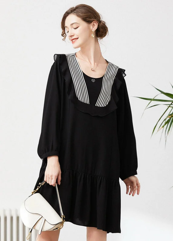 Style Black O-Neck Patchwork Ruffles Chiffon Party Dress Spring Boatneck Modish Everyday Style Black O-Neck Patchwork Ruffles Chiffon Party Dress Spring Boatneck Modish Everyday