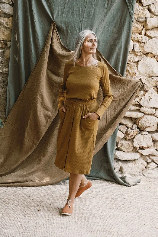 Jara Skirt Mustard linen skirt breathable